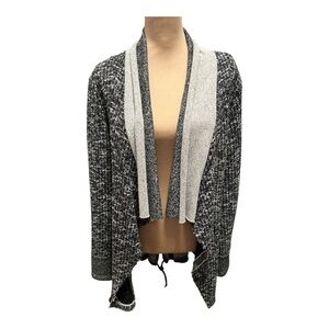 HAZEL Anthropologie Sweater Black Cream Waterfall Open Ribbed Knit Cardigan Sz L